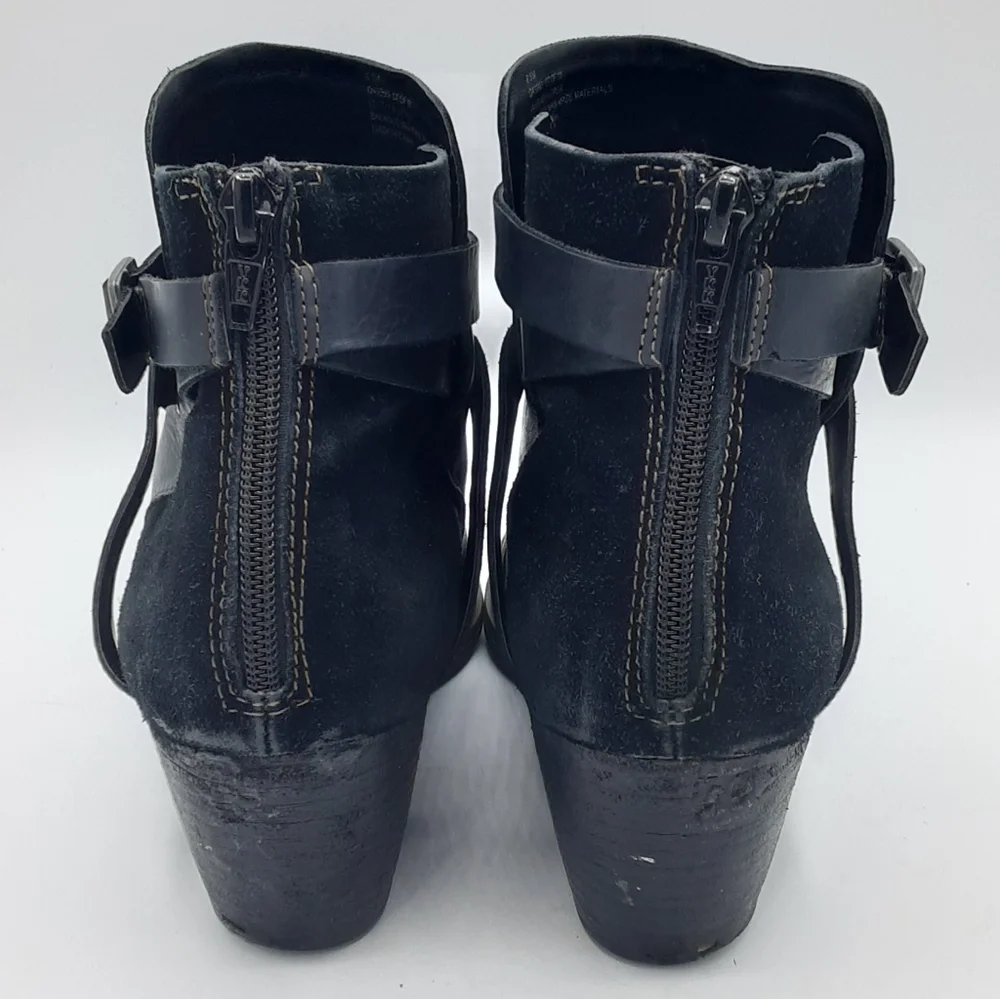 Korks Women's Rohit Black Leather Booties with Buckle Strap